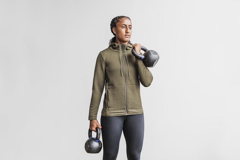 Women's Nobull WoQuilted Zip-Up Hoodie Olive | SG B3133E